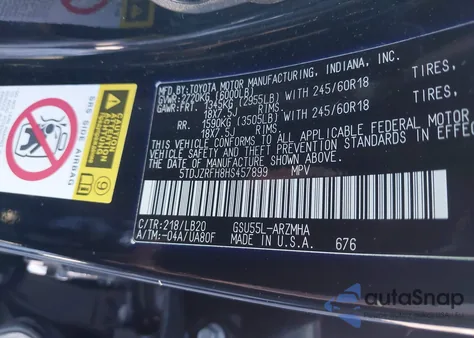 2017 Toyota Highlander Xle из США, поврежденный, VIN 5TDJZRFH8HS457899